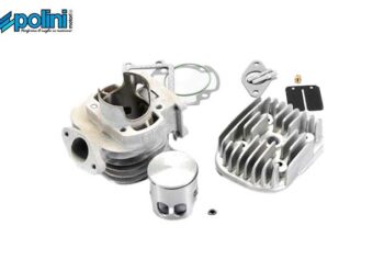 Gruppo termico Polini 70cc in alluminio completo di pistone, testa, guarnizioni e accessori per scooter.